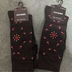 Steve Madden Black Crew Socks with Red and White Accents